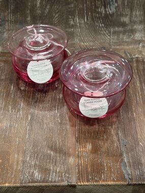 Anthropologie Pink Glass Bud Vase & Candle Holder - Set of 2